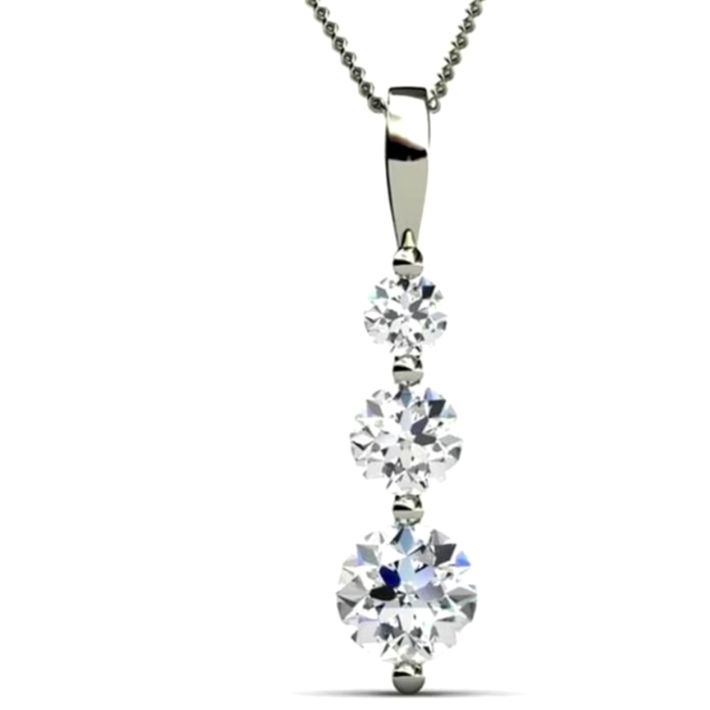 Cate & Chloe Willow 18k White Gold Plated 3-Stone Necklace i Crysta